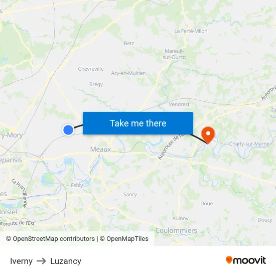 Iverny to Luzancy map