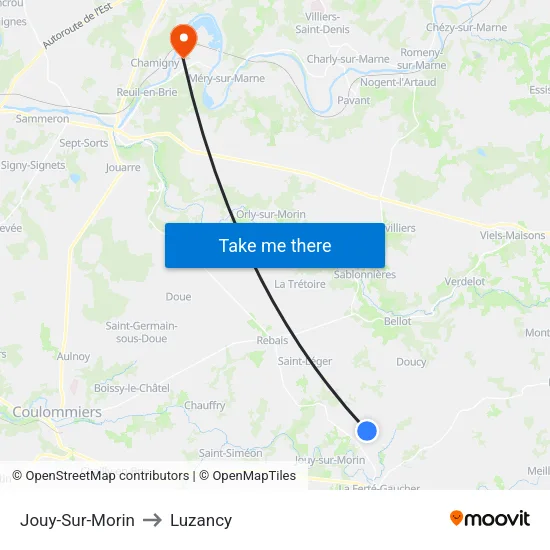 Jouy-Sur-Morin to Luzancy map