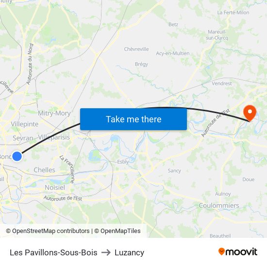 Les Pavillons-Sous-Bois to Luzancy map