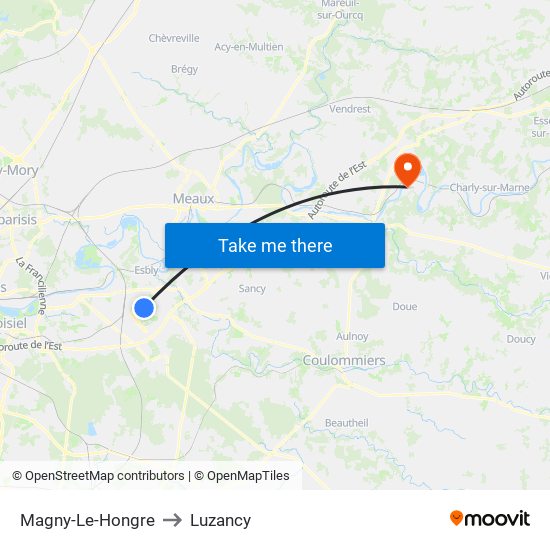 Magny-Le-Hongre to Luzancy map