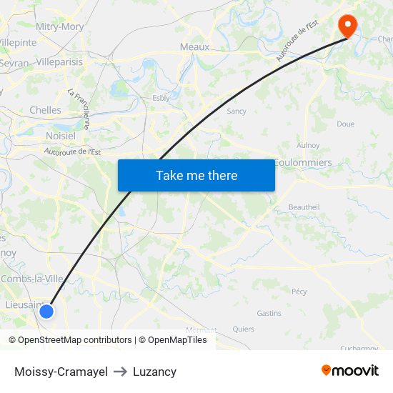 Moissy-Cramayel to Luzancy map