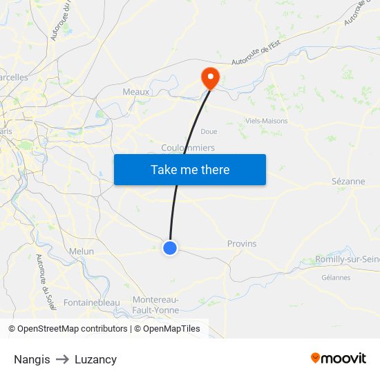 Nangis to Luzancy map