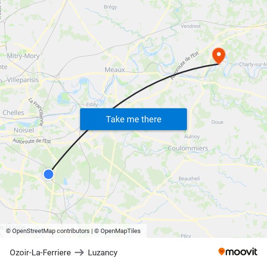 Ozoir-La-Ferriere to Luzancy map