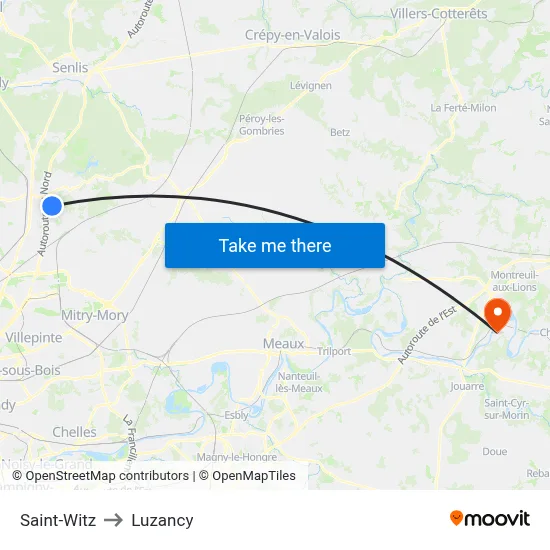 Saint-Witz to Luzancy map
