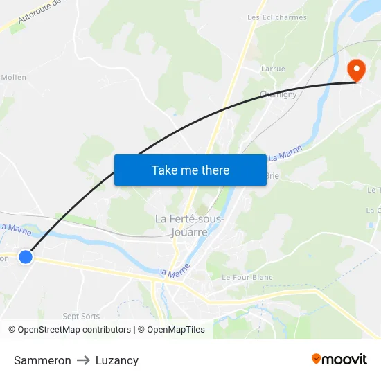 Sammeron to Luzancy map