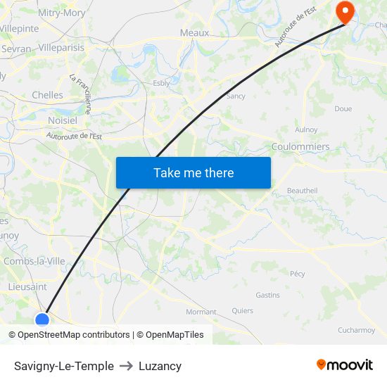 Savigny-Le-Temple to Luzancy map