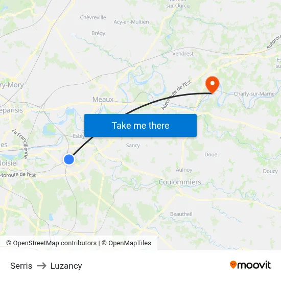 Serris to Luzancy map