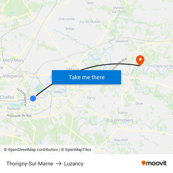 Thorigny-Sur-Marne to Luzancy map
