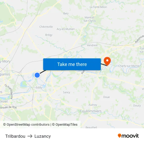 Trilbardou to Luzancy map
