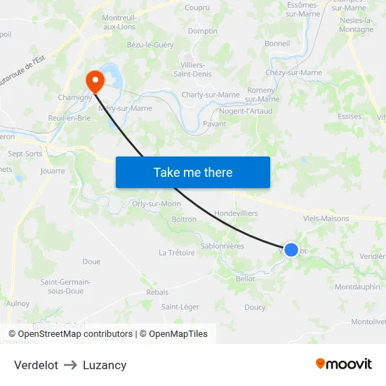 Verdelot to Luzancy map