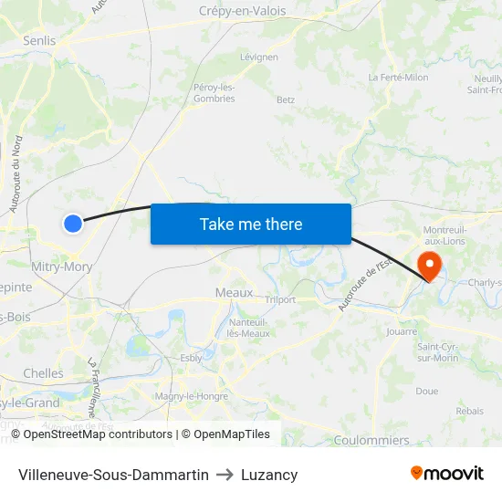 Villeneuve-Sous-Dammartin to Luzancy map