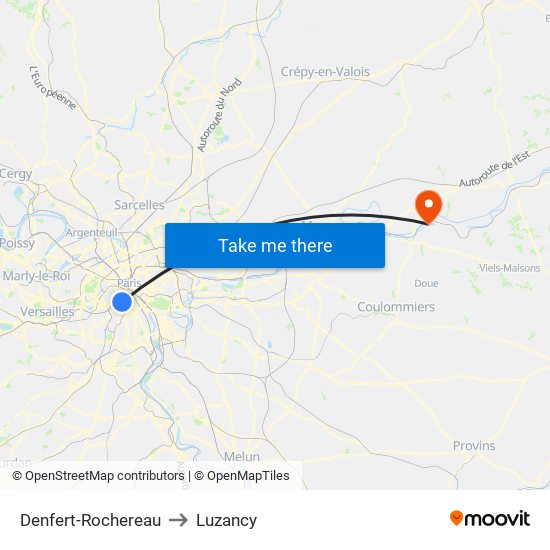 Denfert-Rochereau to Luzancy map