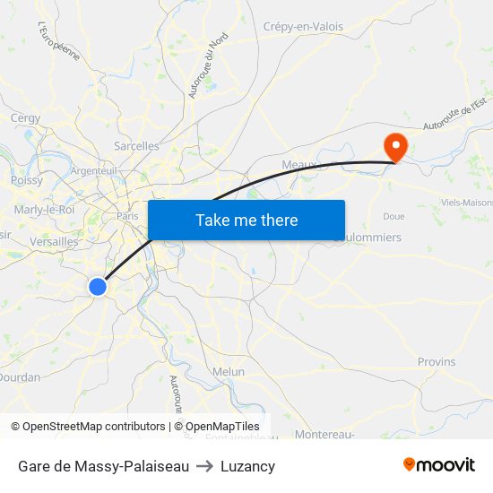 Gare de Massy-Palaiseau to Luzancy map