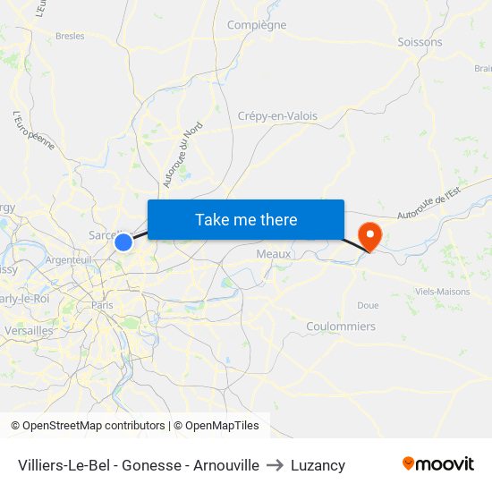 Villiers-Le-Bel - Gonesse - Arnouville to Luzancy map