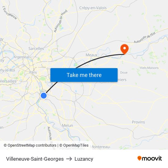 Villeneuve-Saint-Georges to Luzancy map