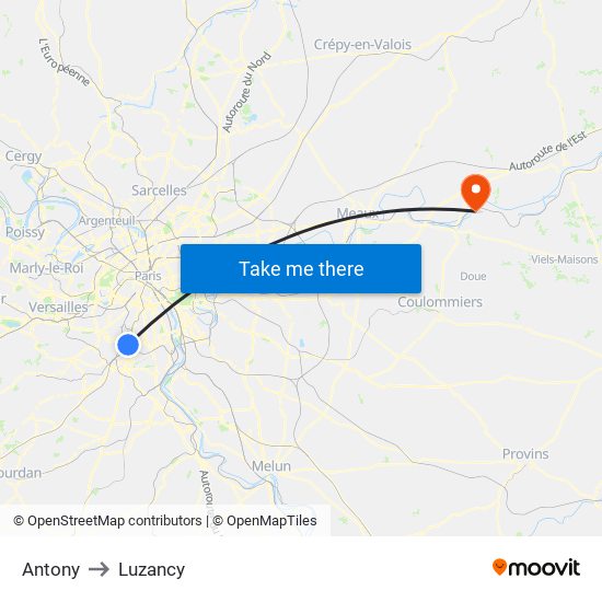 Antony to Luzancy map