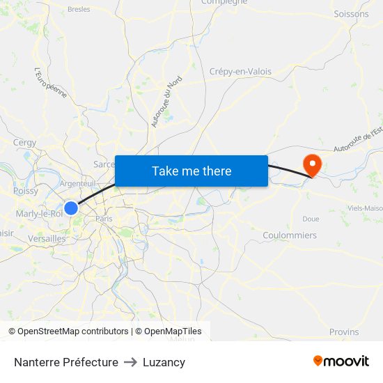 Nanterre Préfecture to Luzancy map