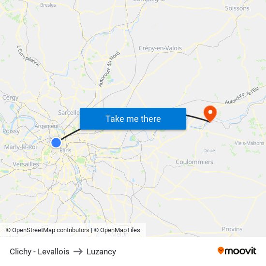Clichy - Levallois to Luzancy map