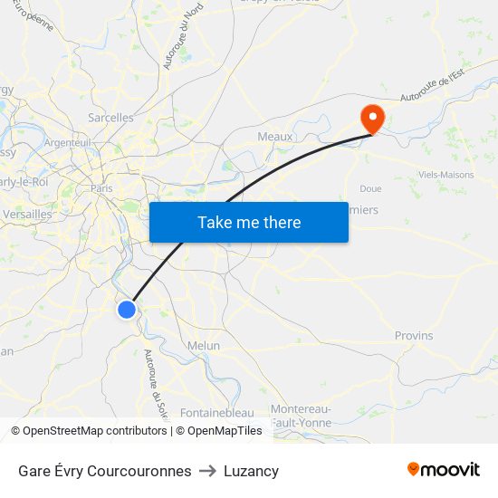 Gare Évry Courcouronnes to Luzancy map