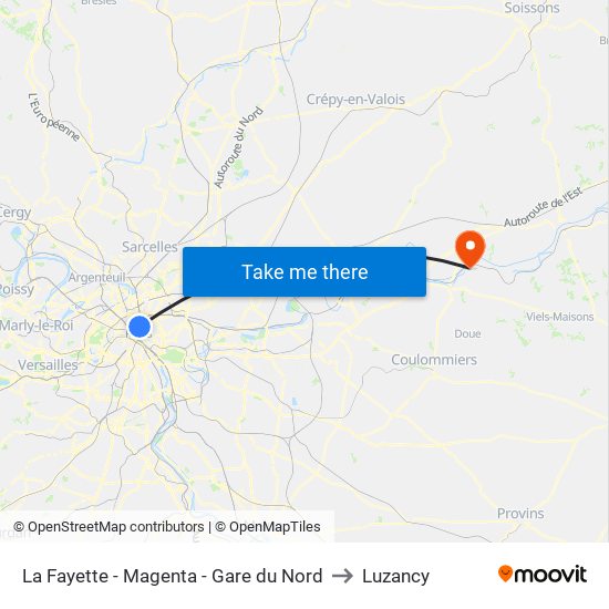 La Fayette - Magenta - Gare du Nord to Luzancy map