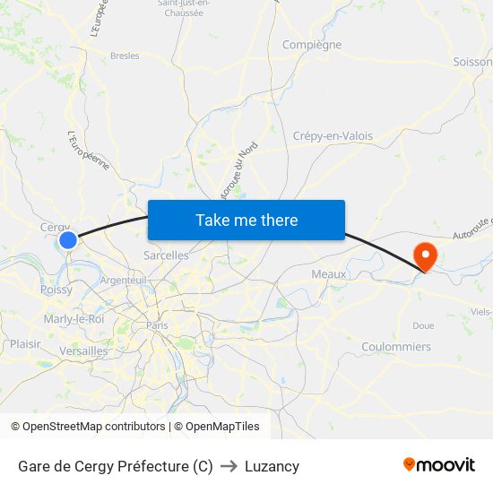 Gare de Cergy Préfecture (C) to Luzancy map