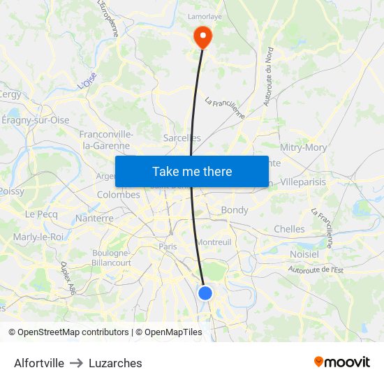 Alfortville to Luzarches map