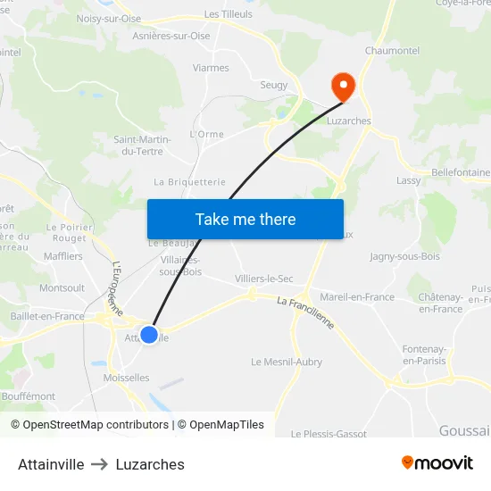 Attainville to Luzarches map