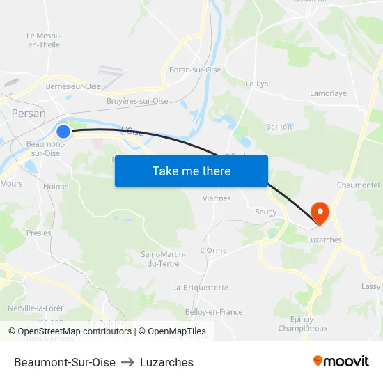 Beaumont-Sur-Oise to Luzarches map