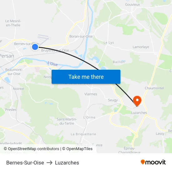 Bernes-Sur-Oise to Luzarches map