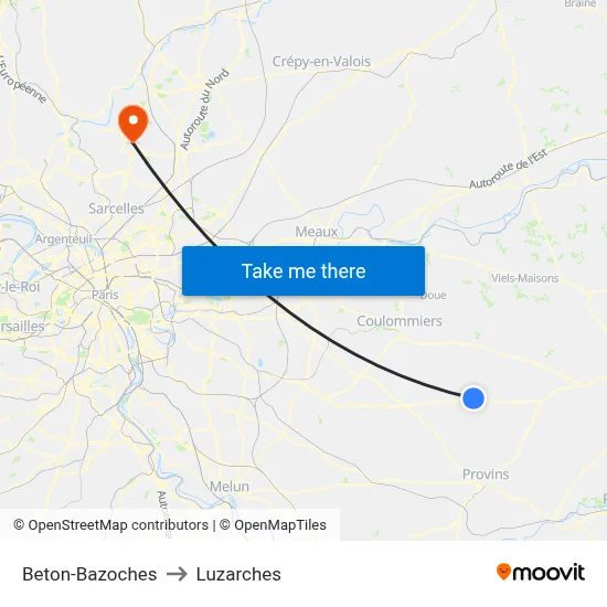 Beton-Bazoches to Luzarches map