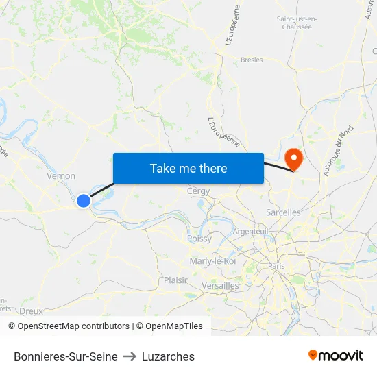 Bonnieres-Sur-Seine to Luzarches map