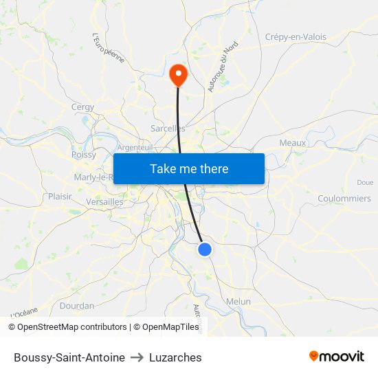 Boussy-Saint-Antoine to Luzarches map