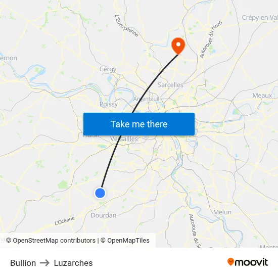 Bullion to Luzarches map