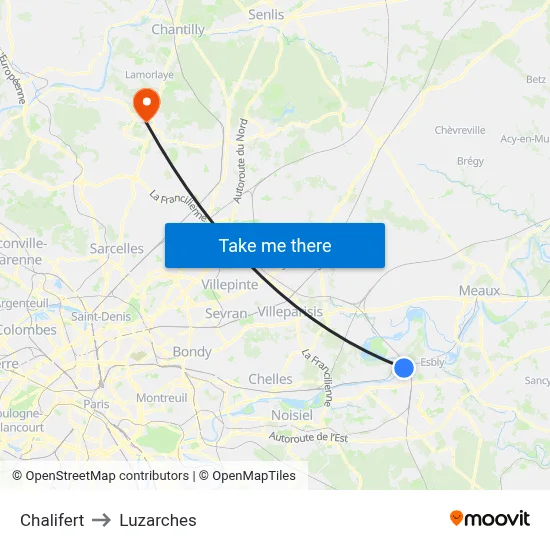 Chalifert to Luzarches map