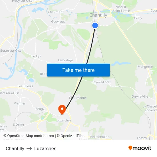 Chantilly to Luzarches map