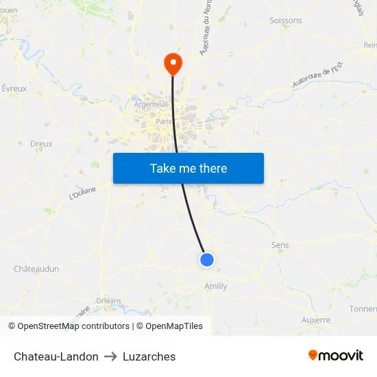 Chateau-Landon to Luzarches map
