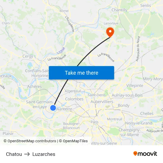 Chatou to Luzarches map