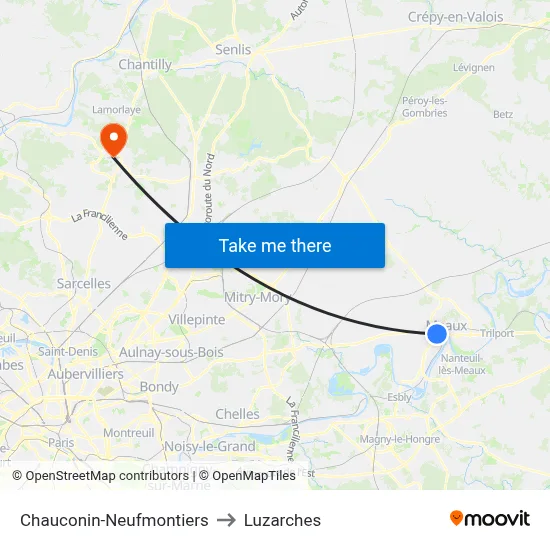 Chauconin-Neufmontiers to Luzarches map