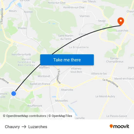 Chauvry to Luzarches map
