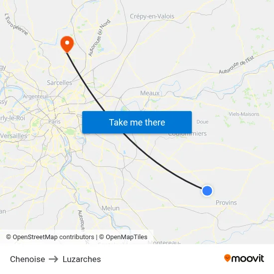 Chenoise to Luzarches map