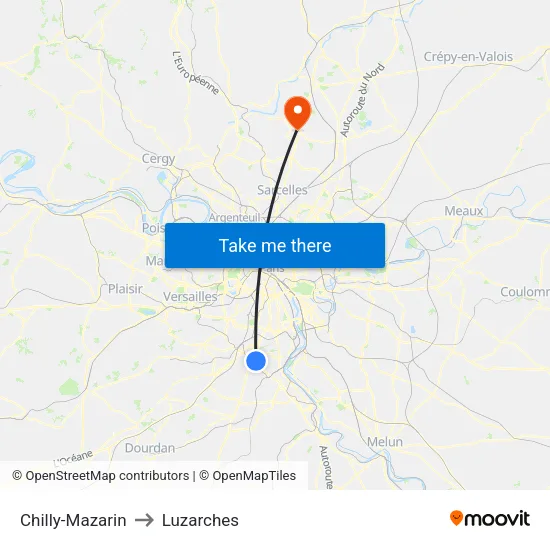 Chilly-Mazarin to Luzarches map