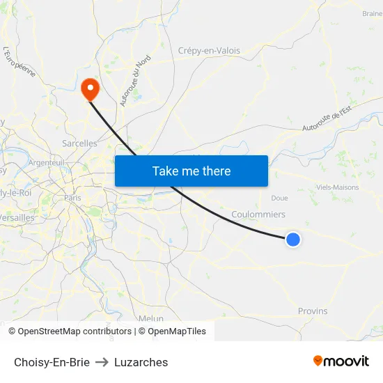 Choisy-En-Brie to Luzarches map