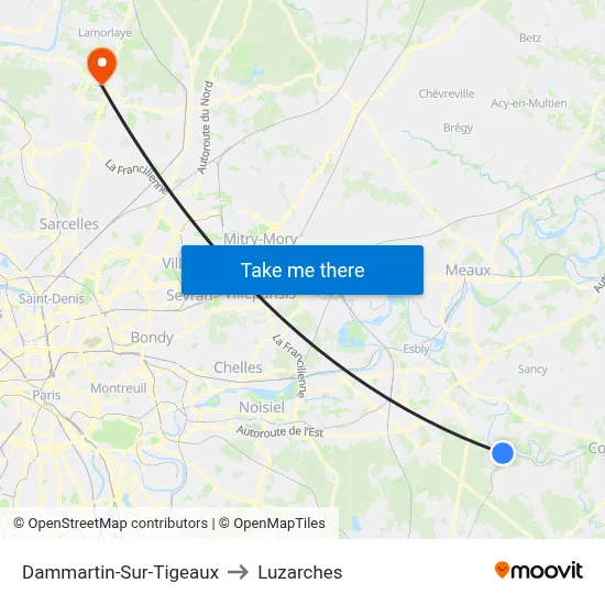 Dammartin-Sur-Tigeaux to Luzarches map