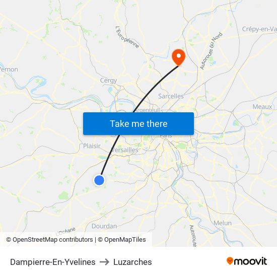 Dampierre-En-Yvelines to Luzarches map