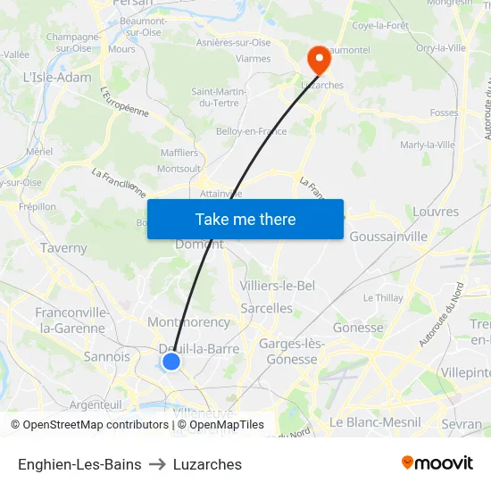Enghien-Les-Bains to Luzarches map