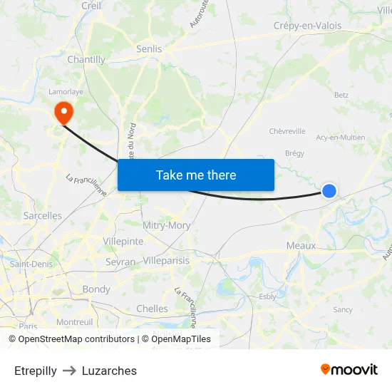 Etrepilly to Luzarches map