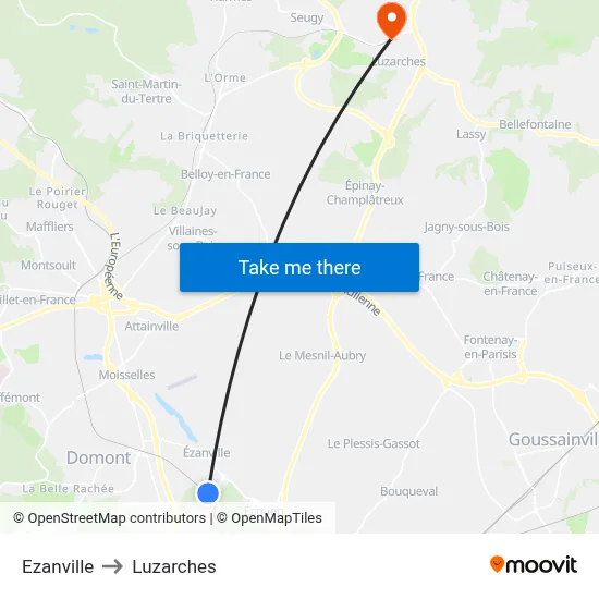 Ezanville to Luzarches map