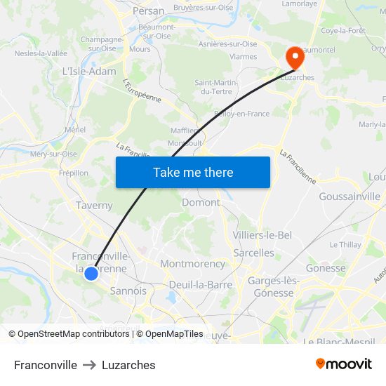 Franconville to Luzarches map