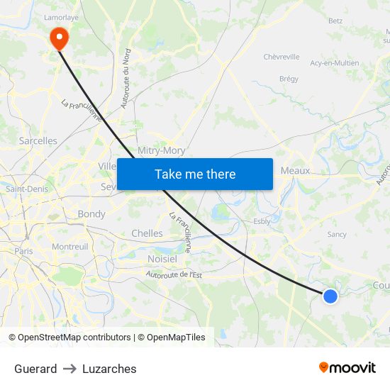 Guerard to Luzarches map
