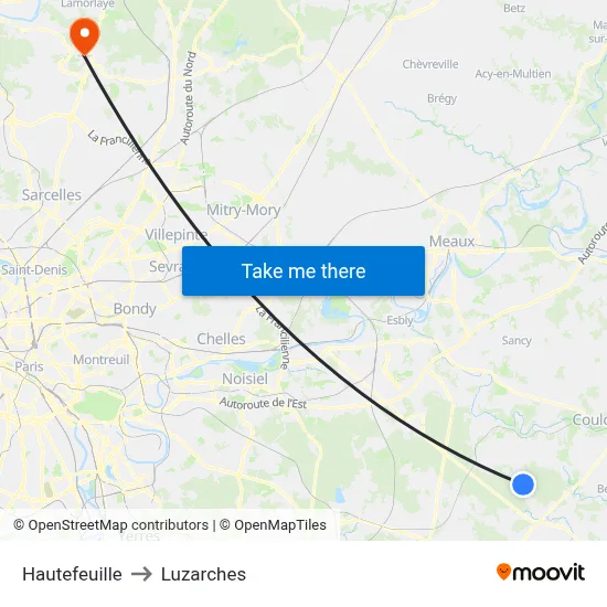Hautefeuille to Luzarches map